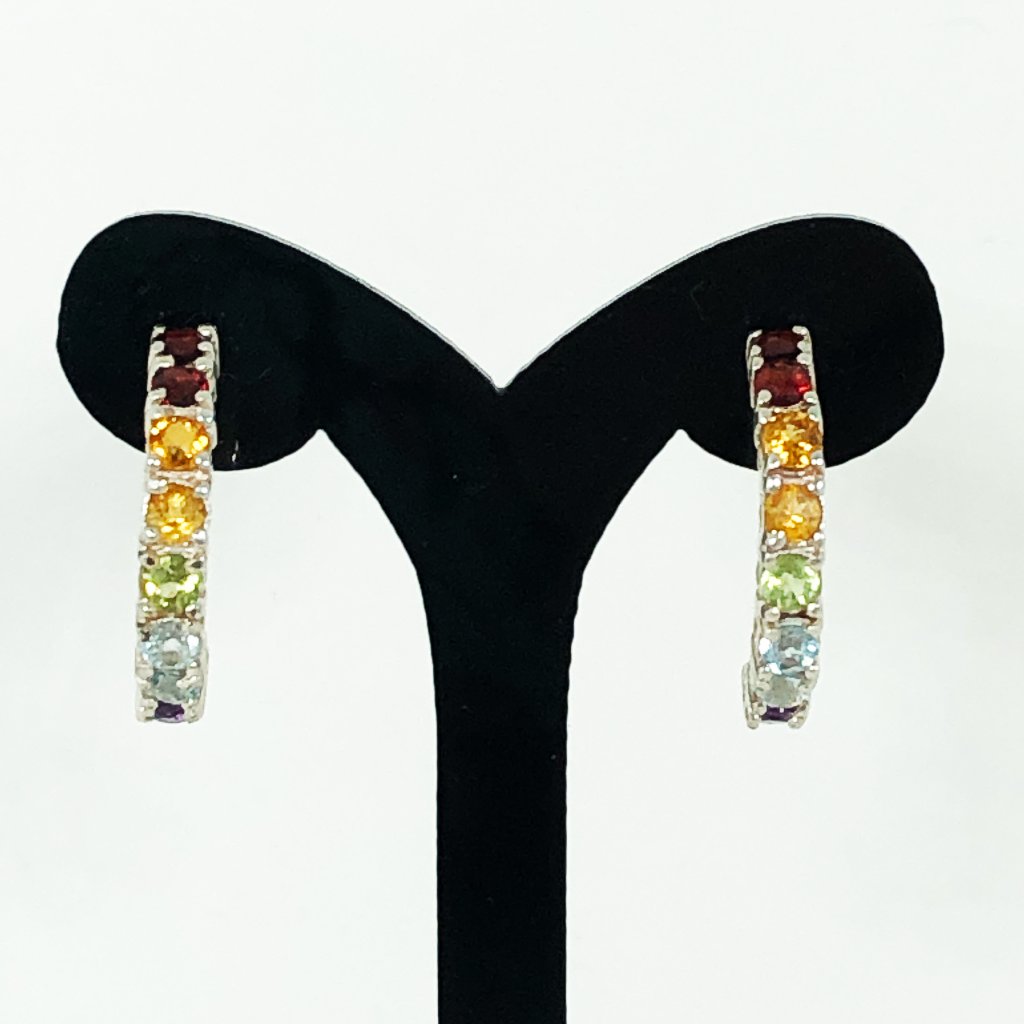 Sterling JHoop Earrings W 9 SemiPrecious Gems